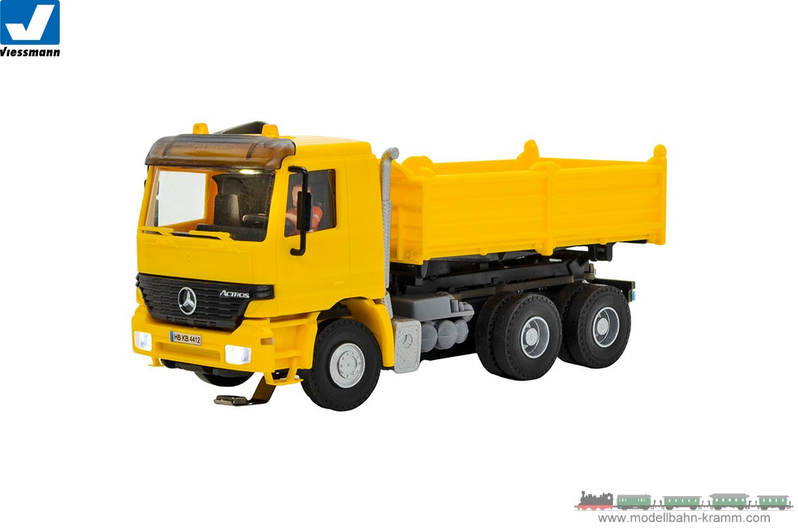 Viessmann 8015, EAN 4026602080154: MB ACTROS 3-axle dump truck with rotatingflashing lights, yellow,