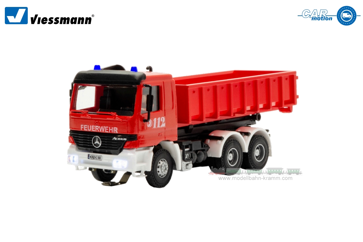 Viessmann 8050, EAN 4026602080505: H0 Feuerwehr MB ACTROS 3-achs mit Abrollcontainer und Rundumleuchten, Basis, Funktionsmodell
