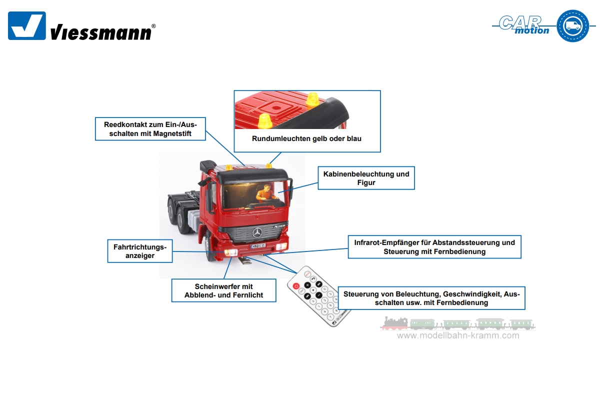 Viessmann 8050, EAN 4026602080505: H0 Fire brigade MB ACTROS 3-axle with roll-offcontainer and rotati