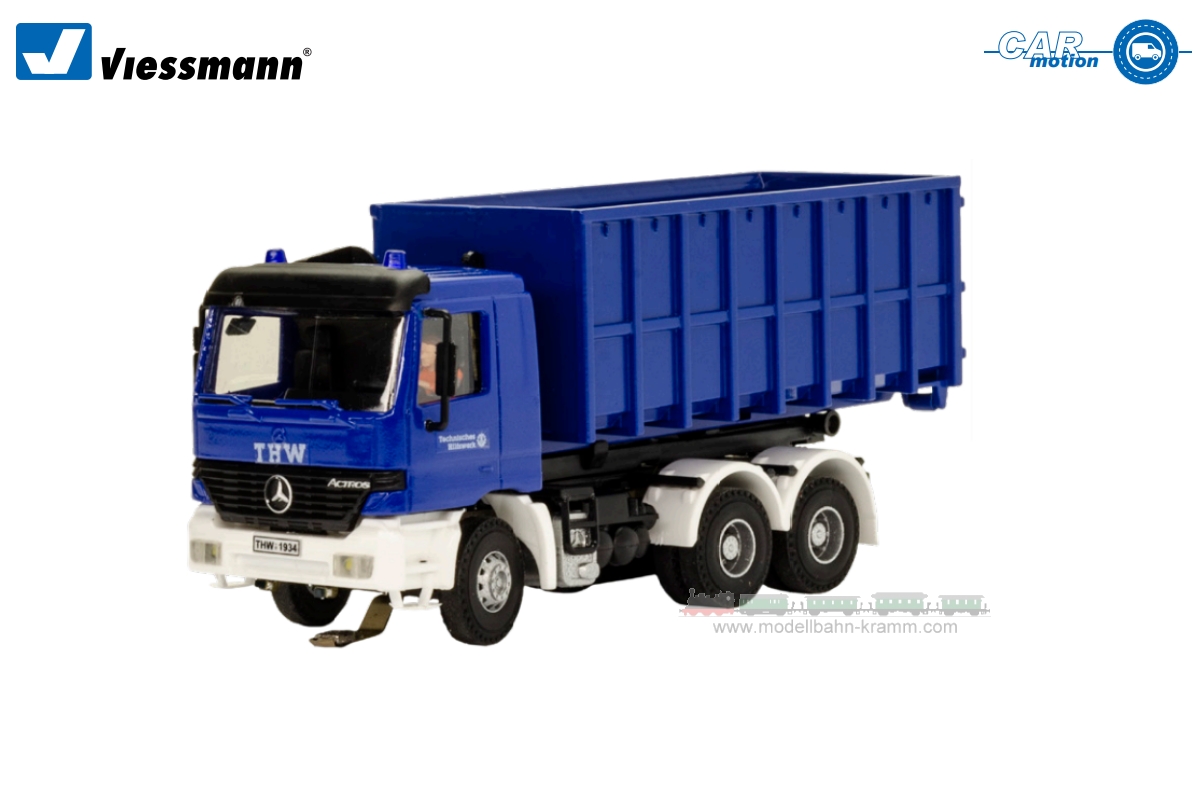 Viessmann 8070, EAN 4026602080703: H0 THW MB ACTROS 3-axle with roll-off containerand rotating flashi