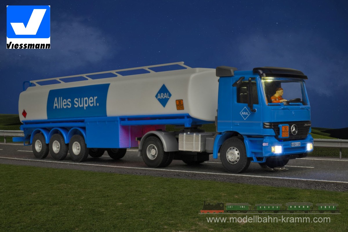 Viessmann 8120, EAN 4026602081205: H0 MB ACTROS 2-achs Zugmaschine mit ARAL Tankauflieger, Funktionsmodell