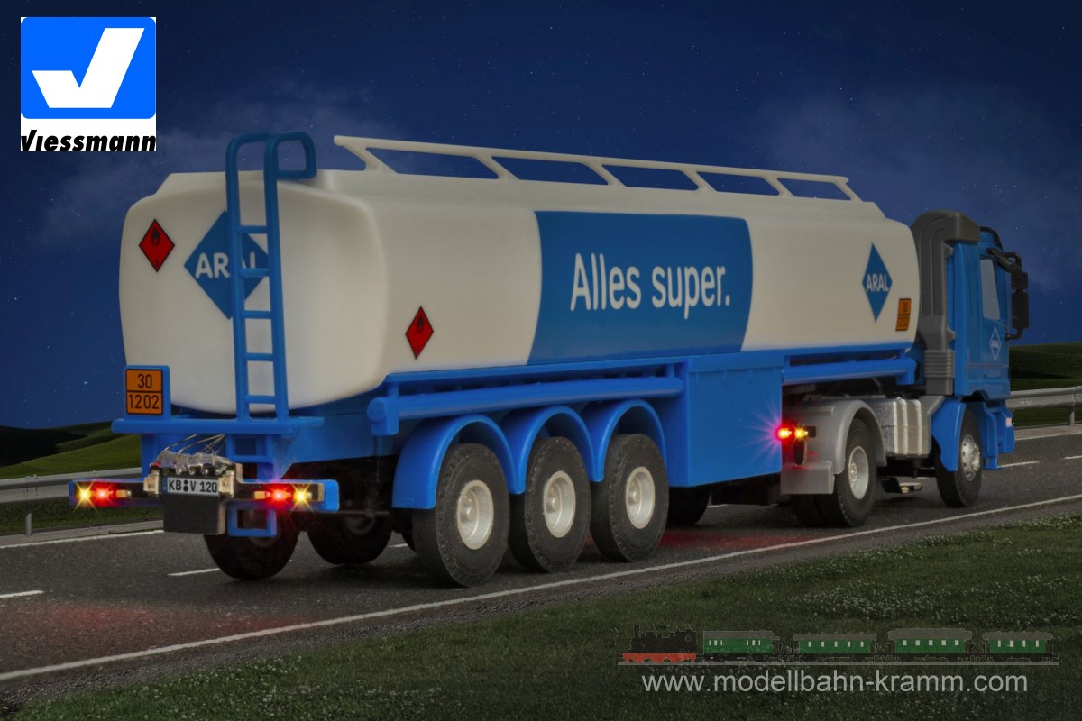 Viessmann 8120, EAN 4026602081205: H0 MB ACTROS 2-achs Zugmaschine mit ARAL Tankauflieger, Funktionsmodell