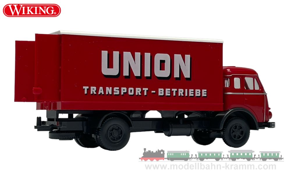 Wiking 042502, EAN 4006190425035: 1:87 Henschel HS 165 Koffer-LKW, rot, Union Transport